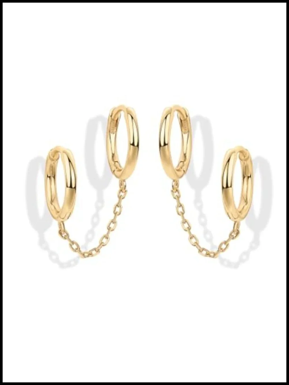 14K Gold Plated Double Piercing Chain Huggie Hoop Earrings with Pearl Stud